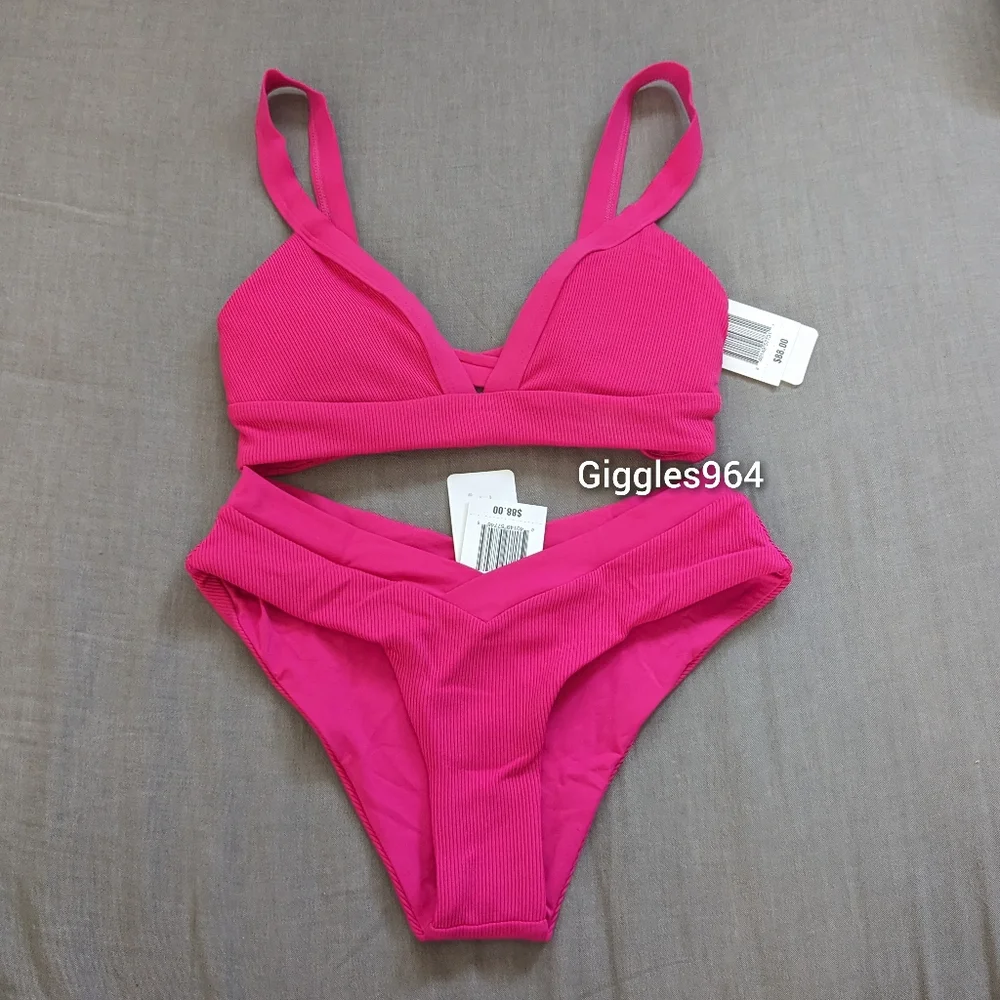 L*Space Vera Pratt Bikini Set Bougainvillea Pink Magenta Rib